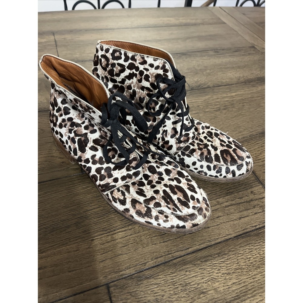 MARC By MARC JACOBS Pony Hair Leather Leopard Print Lace Up Boot Womens 7.5 / 38